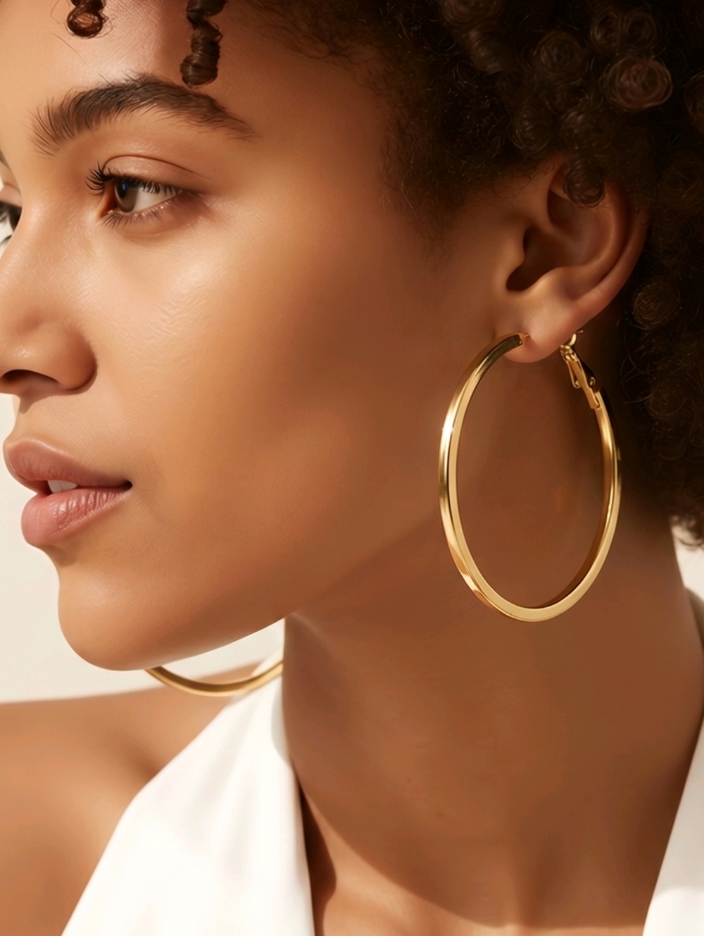 Gold Rectangular Hoop Earrings 44mm Stainless Steel Leverback Minimal Everyday